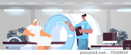 doctor with senior patient in tomography machine magnetic resonance imaging mri equipment hospital radiology doctor with senior patient in tomography machine magnetic resonance imaging mri equipment hospital radiology 79389650