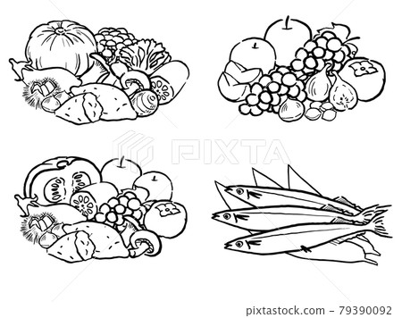 Hand-painted autumn food platter line drawing 79390092