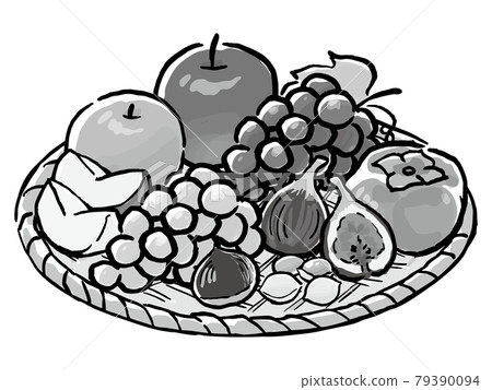 Hand-painted autumn fruit platter monochrome Hand-painted autumn fruit platter monochrome 79390094