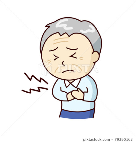 Grandfather holding his chest in pain 79390162