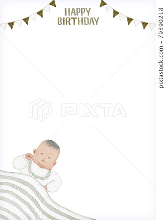 Baby birthday card frame background watercolor... - Stock Illustration  [79390218] - PIXTA