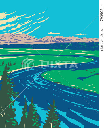 Yellowstone River in Hayden Valley Located in Yellowstone National Park Wyoming United States of America WPA Poster Art 79390244
