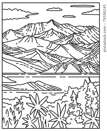 Wrangell-St. Elias National Park and Preserve Located in South Central Alaska United States Mono Line or Monoline Black and White Line Art 79390245