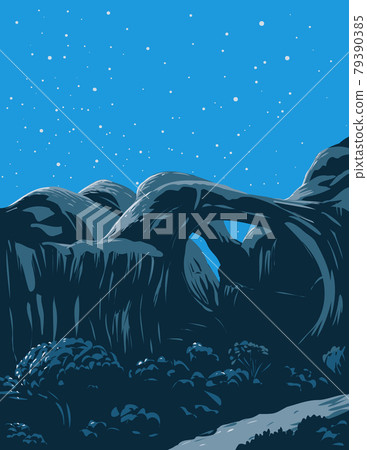 The Double Arch at Night in Arches National Park Located in Southern Grand County Utah USA WPA Poster Art The Double Arch at Night in Arches National Park Located in Southern Grand County Utah USA WPA Poster Art 79390385