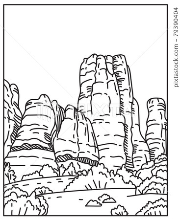 The Needles in the Southeast Corner of Canyonlands National Park in Utah United States Mono Line or Monoline Black and White Line Art The Needles in the Southeast Corner of Canyonlands National Park in Utah United States Mono Line or Monoline Black and White Line Art 79390404