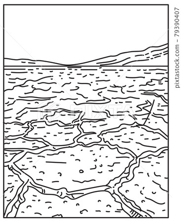 Badwater Basin in Death Valley National Park Located Death Valley Inyo County California United States Mono Line or Monoline Black and White Line Art 79390407