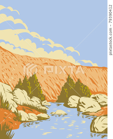 Badger Springs Canyon and the Agua Fria River Located in Agua Fria National Monument in Arizona USA WPA Poster Art Badger Springs Canyon and the Agua Fria River Located in Agua Fria National Monument in Arizona USA WPA Poster Art 79390412