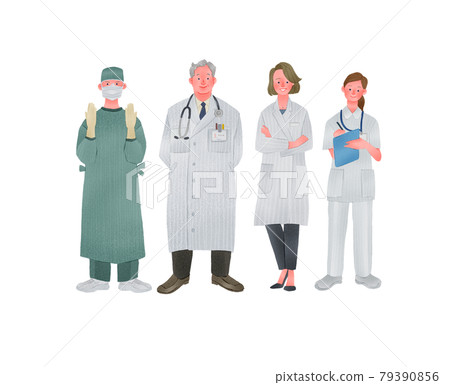 醫院工作人員時尚溫馨全身手繪插畫 醫院工作人員時尚溫馨全身手繪插畫 79390856