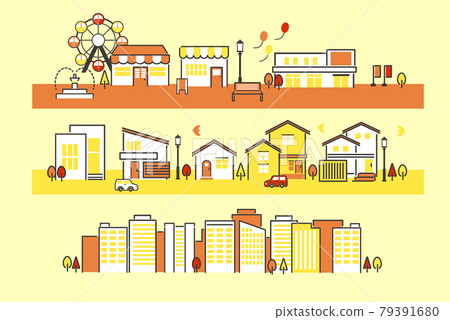 심플하고 귀여운 거리의 벡터 일러스트 소재 / 가을 / 저녁 / 거주 - 스톡일러스트 [79391680] - Pixta