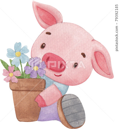 Cute pig character watercolor Cute pig character watercolor 79392185