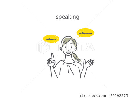 口語：簡單時尚的女性學英語線描插畫素材 79392275
