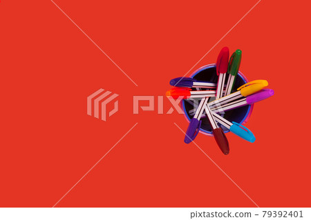 colored pens in a penholder. office accessories colored pens in a penholder. office accessories 79392401