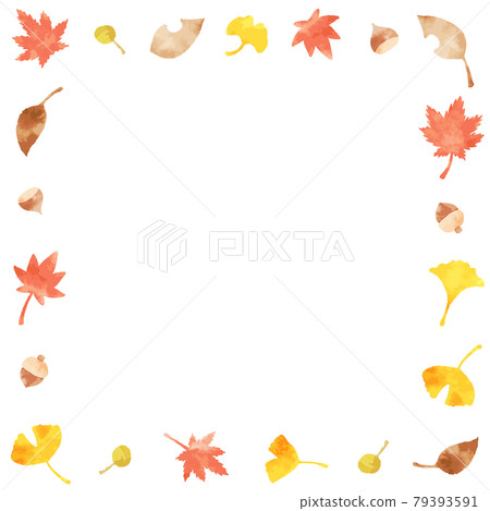 Beautiful watercolor autumn leaf square frame 79393591
