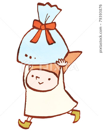 Illustration of a dwarf carrying a gift 79393876