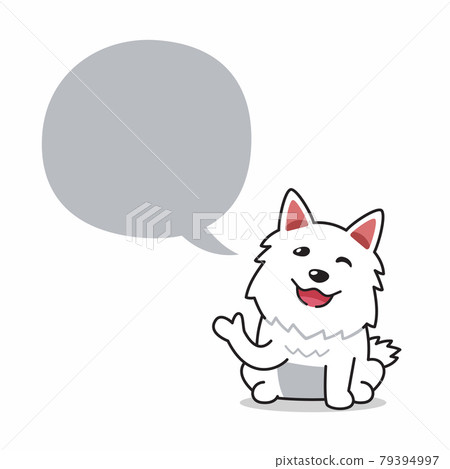 Cartoon character white dog with speech bubble 79394997