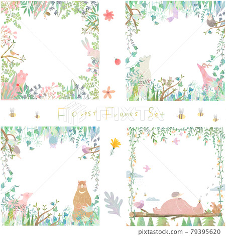 Scandinavian cute white background vector illustration set material of forest animals and plants 79395620