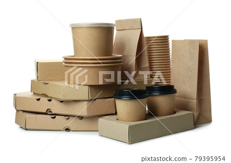 Disposable tableware for delivery isolated on white background Disposable tableware for delivery isolated on white background 79395954