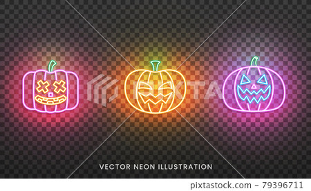 Halloween neon pumpkin sign. Set of bright colorful Jack O Lanterns for Halloween Halloween neon pumpkin sign. Set of bright colorful Jack O Lanterns for Halloween 79396711