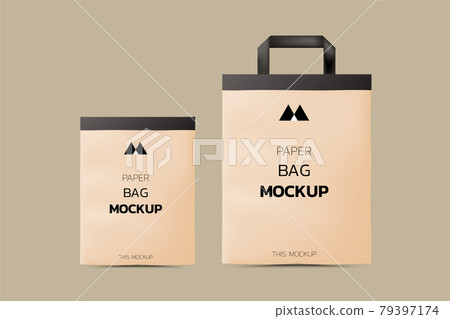 Paper bag mockup, Shopping kraft paper bag with handles isolated on white. 79397174