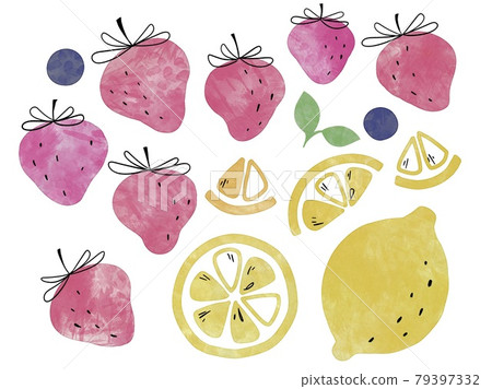 Hand-painted material set of strawberry, lemon and blueberry 79397332