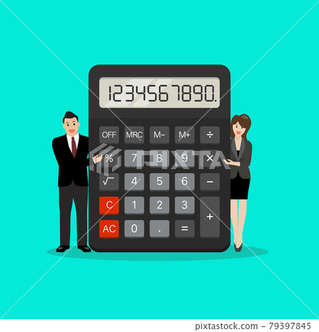 Tiny business people with calculator Tiny business people with calculator 79397845