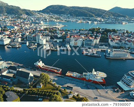 Aerial view of Bergen, Norway's largest port 79398007