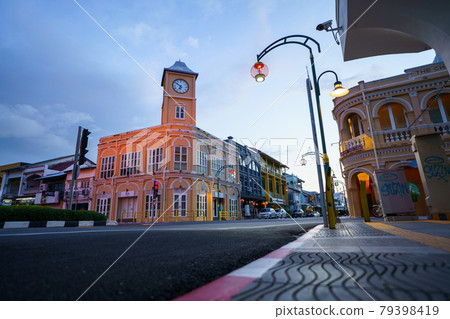 Phuket old town with Building Sino Portuguese architecture at Phuket Old Town area Phuket, Thailand. 79398419