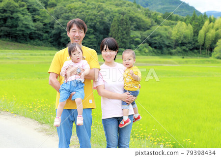 Happy family photo, slow life with Down Syndrome angel and country life 79398434