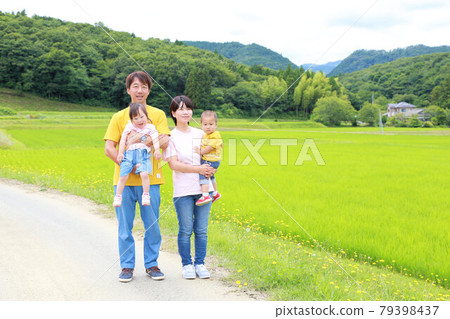 Happy family photo, slow life with Down Syndrome angel and country life 79398437