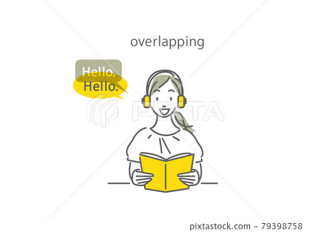 重疊簡單時尚的女性學習英語線描插畫素材 79398758