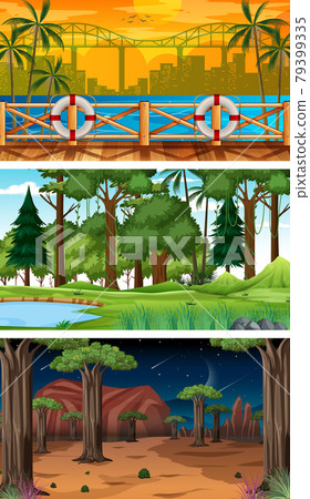 Set of different forest horizontal scenes in different times Set of different forest horizontal scenes in different times 79399335