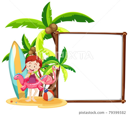 Summer beach theme with blank banner isolated on white background Summer beach theme with blank banner isolated on white background 79399382