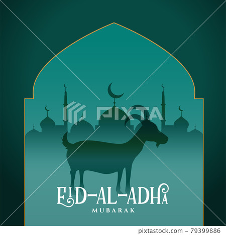 islamic eid al adha card with goat and mosque illustration islamic eid al adha card with goat and mosque illustration 79399886