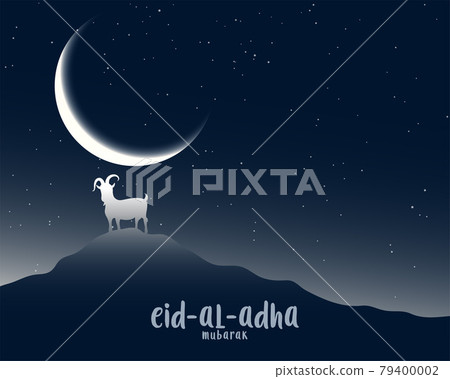 eid al adha night scene with goat and moon eid al adha night scene with goat and moon 79400002