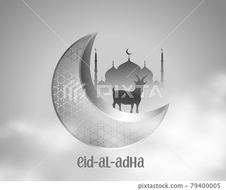 eid al adha muslim festival with cloud and goat on the moon 79400005