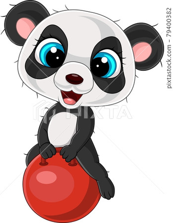 Cartoon little panda with red ball 79400382