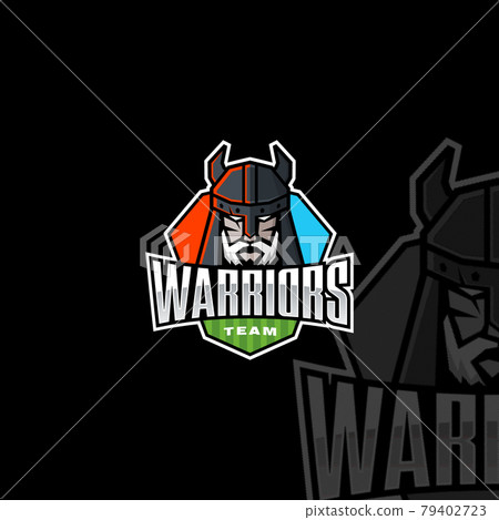 Warriors sport team logo. Man in helmet sport club badge 79402723