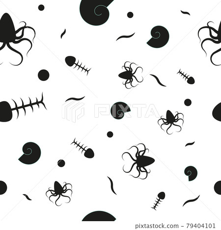 Seamless pattern, seafood on a white background - Vector 79404101