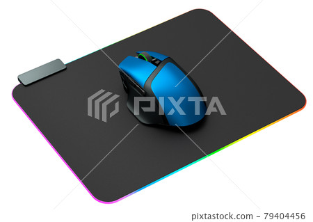 Modern gaming computer mouse on professional pad on white background Modern gaming computer mouse on professional pad on white background 79404456