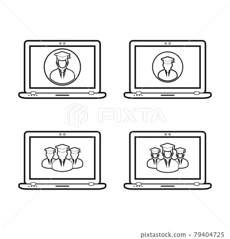 E- Learning line icon set. Flat style vector. - Stock Illustration ...
