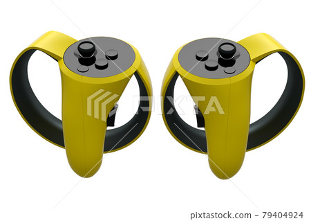 Virtual reality yellow controllers for online and cloud gaming on white 79404924