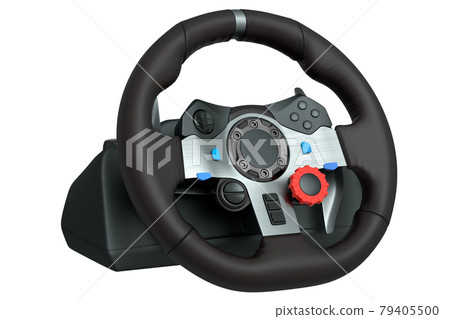Realistic leather steering wheel isolated on a white background. 79405500