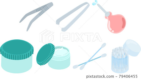 鑷子、藥膏和棉籤等日常醫療用品的圖標 79406455