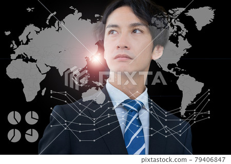 A portrait of a male bust-up that imagines a transmission from Japan to the world 79406847