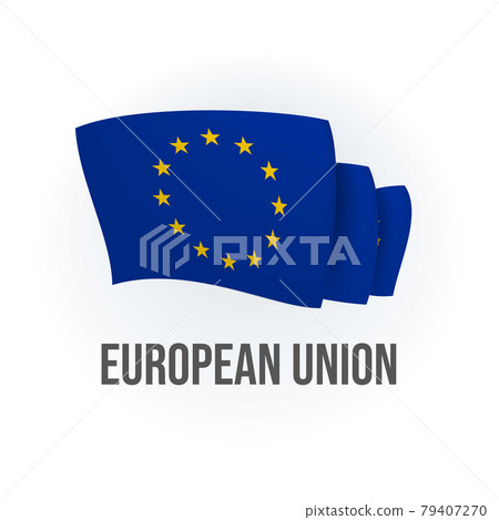 European Union vector flag. Bended flag of European Union, realistic vector illustration 79407270