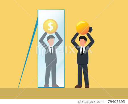 Businessman with ideas while mirror reflecting. currency, Achievement, Successful 79407895