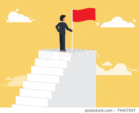 Man on the top of stairs. business concept of victory and success 79407897