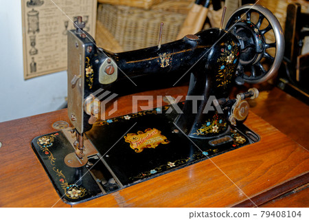 Old Sewing Machine display in a convenient store - Beamish Village - United Kingdom Old Sewing Machine display in a convenient store - Beamish Village - United Kingdom 79408104