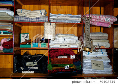 Vintage textile shop in Beamish Village - United Kingdom 79408135