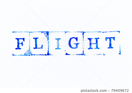Blue color ink rubber stamp in word flight on white paper background 79409672